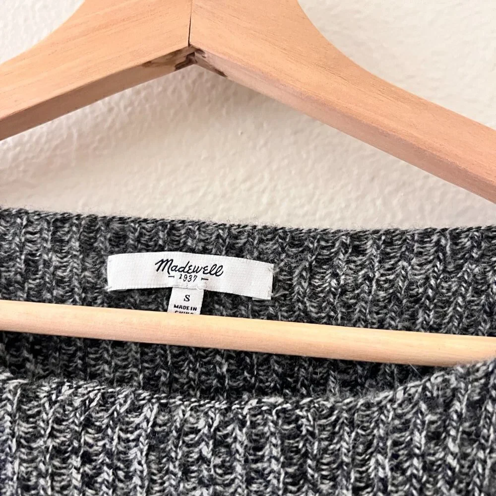 Madewell Merino Wool Marled Gray Leather Trim Ribbed Boatneck Sweater S‌‌‌‌‌‌‌‌